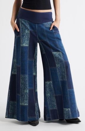 Free People Patches Wide Leg Jeans in Indigo Patchwork at Nordstrom, Size X-Large