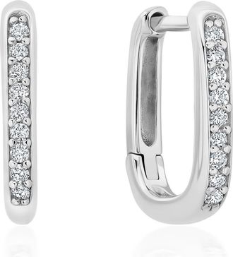 Crislu Pav&eacute; Square Huggie Hoop Earrings in Pure Platinum/Clear Stone at Nordstrom