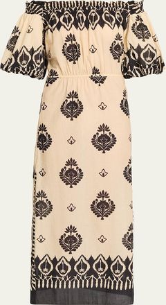 Johanna Ortiz Harbor Hues Off-The-Shoulder Cotton Ankle Dress
