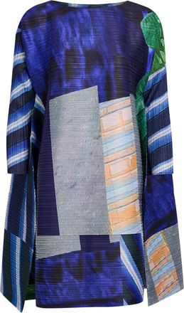 Pleats Please Issey Miyake City College Pleated Striped Mini Dress - Grey - 3