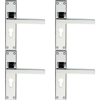 Loops 4x PAIR Straight Square Lever on Euro Lock Backplate 180 x 40mm Polished Chrome