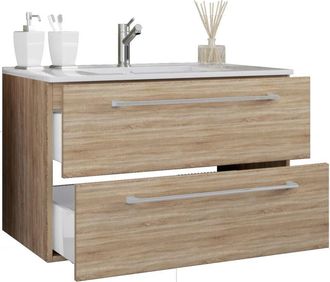 ebuy24 Ebuy24 - Vcm 2 Piezas Lavabo Lavabo Inferior Gabinete Ancho 60 Cm Muebles De Ba&ntilde;o Juego Colgando Con Dos Cajones Badinos (sonoma-oiche (s&auml;gerau))
