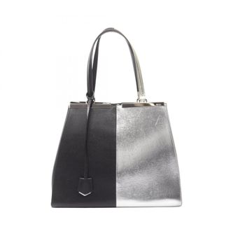 Fendi Black Silver Leather Handbag Tote Bag (Pre-Owned)