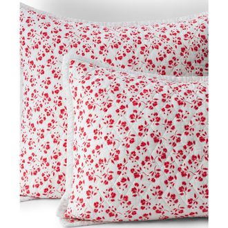 Lands End Solid Diamond Double Voile Quilt in Ivory/coral Red Blooms at Nordstrom, Size Full/queen