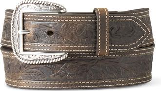 Ariat Mens Tooled Double Stitched Belt in Brown, Size 34, by Ariat