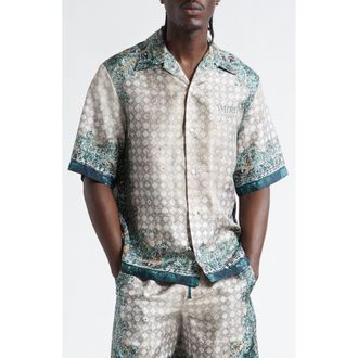Amiri Monogram Bandana Print Silk Bowling Shirt in Multi Archived at Nordstrom, Size Xxx-Large