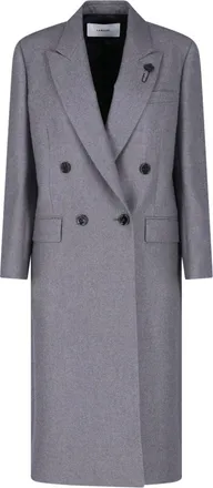 Lardini Grey Cashmere Double-Breasted Coat