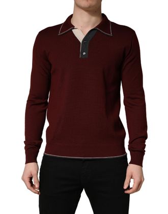 Dolce & Gabbana Mens Maroon Re-Edition Wool Long Sleeves T-Shirt Virgin
