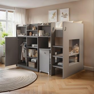 Flair Wizard Mid High Sleeper Workstation in Grey | Size: Single