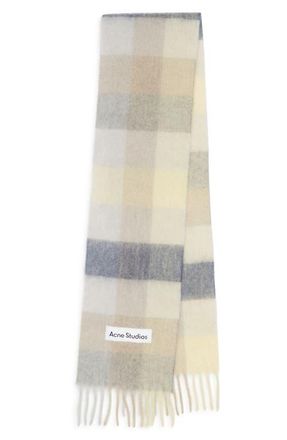 Acne Studios Vally Plaid Alpaca, Wool & Mohair Blend Scarf in Vanilla/Beige/Lavender at Nordstrom