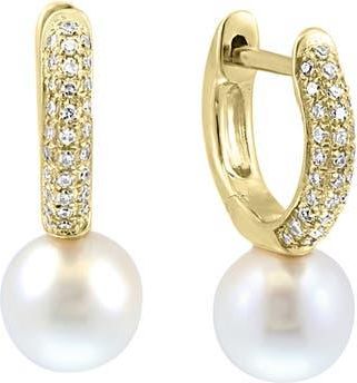 Effy Pav&eacute; Diamond Pearl Drop Huggie Hoop Earrings in White at Nordstrom Rack