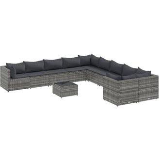 vidaXL Set De Sof&aacute;s De Jard&iacute;n 11 Pzas Y Cojines Rat&aacute;n Sint&eacute;tico Gris Vidaxl