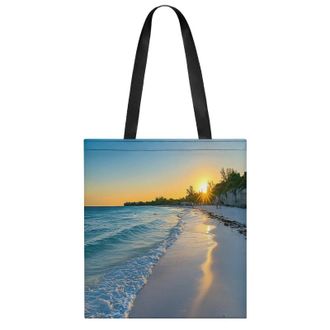 Generic Beach with Waves And Sunset Womens Tote Casual Shopping Bag Lightweight Shoulder Bags Hobos Handbag for Work Travel Daily 35x40cm