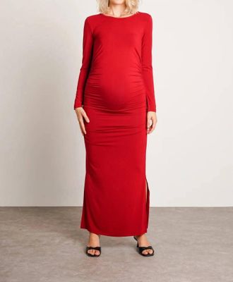 Nom Maternity Curve Long Sleeve Maternity Maxi Dress In Merlot