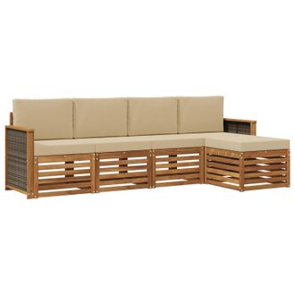 vidaXL Conjunto De Sof&aacute;s De Exterior Con Coj&iacute;n 5 Pcs Natural Y Beige Vidaxl