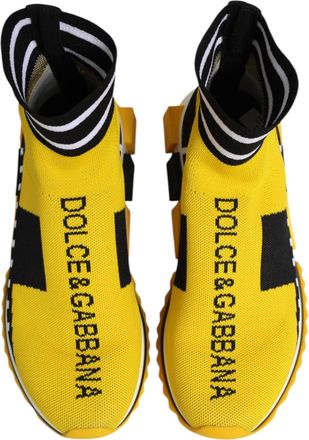 Dolce & Gabbana Womens Yellow Black Sorrento Socks Sneakers Shoes Polyester Viscose