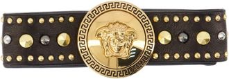 Versace Womens Leather With Gold-Tone Hardware Hair Clip Black Calfskin Pins Claws & Clips