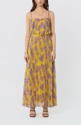 ASTR the Label Makennah Floral Pliss&eacute; Maxi Dress in Yellow Purple Floral at Nordstrom, Size X-Small