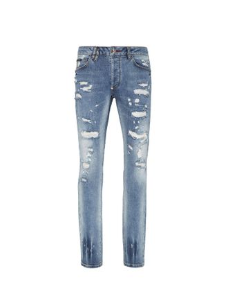 Philipp Plein Mens Fresh Air Cotton Clothing Trousers - Blue Metal - Size 36 (Waist)