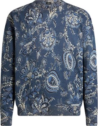 Etro maxi-flowers sweater - men - Silk/Cashmere - S - Blue