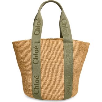 Chlo&eacute; Large Woody Straw Basket Tote in Aloe Green at Nordstrom