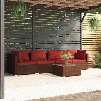 vidaXL 5 Pcs Garden Lounge Set Con Coj&iacute;n Mimbre Pe Brown