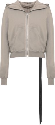 Rick Owens Cropped Grey Cotton Sweatshirt with Iconic Lace Detail