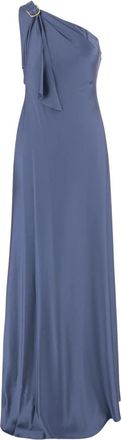 Ralph Lauren One-Shoulder Satijnen Charmeuse Jurk - Dames - Avondkleed - Blauw - XS - Satijn - Kleedjes