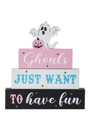 Glitzhome Halloween Lighted Pink Wooden Ghost Block Word Sign at Nordstrom, Size Medium