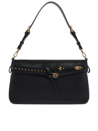 Pinko Black Mini Structured Leather Shoulder Bag