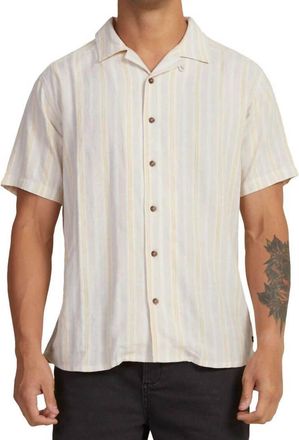 Rvca Beat Stripe Short Sleeve Shirt In Sand
