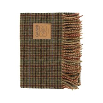 Ganni Sciarpa a quadri in lana con frange - - Accessories - Donna - Marrone - ONE SIZE