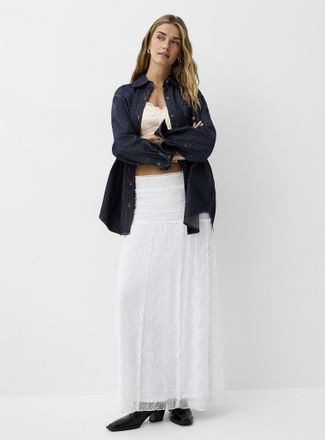 Icone Womens Stretch lace maxi ruffled skirt