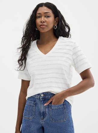 Contemporaine Womens Pointelle pattern pure organic cotton T-shirt