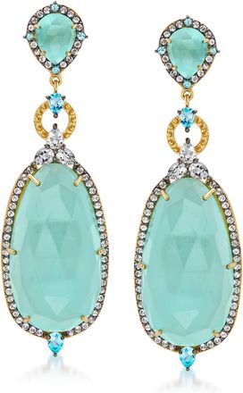 Ross-Simons Aqua Chalcedony and Blue and White Topaz Drop Earrings in 18kt Gold Over Sterling