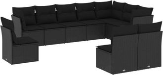 vidaXL Set De Sof&aacute;s De Jard&iacute;n 10 Pzas Cojines Rat&aacute;n Sint&eacute;tico Negro Vidaxl
