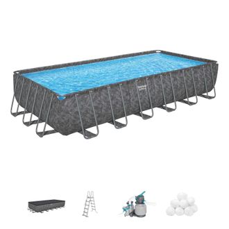 Bestway Piscina Desmontable Tubular Bestway Apx 365 Rectangular 732 X 366 X 132 Cm Con Depuradora De Arena De 6.056 L/h, Escalera Y Cobertor