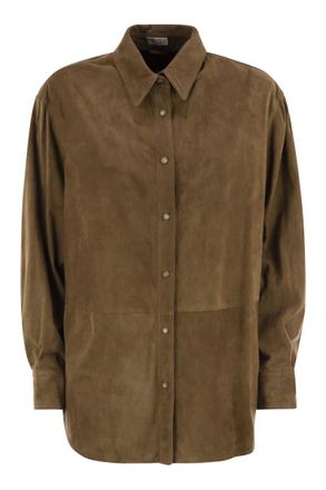 Brunello Cucinelli Brunello Cucinelli Womens Suede Shirt With Jewellery - Khaki Leather - Size EU 38 (Womens)
