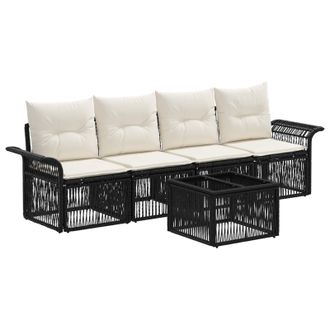 vidaXL Conjunto De Sof&aacute;s De Jard&iacute;n 5 Pcs Negro Rat&aacute;n Sint&eacute;tico Vidaxl