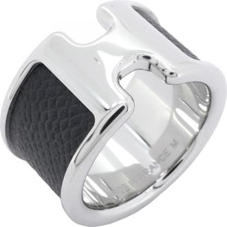 Herm&egrave;s Silver Black Metal Band Ring (Pre-Owned)