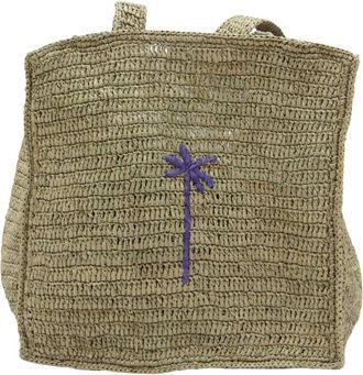 Maneb&igrave; Borsa Tote Quadrata in Rafia Naturale - - Bags - Donna - Beige - ONE SIZE