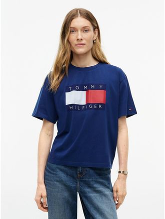 Tommy Hilfiger Womens Flag Logo T-Shirt - Preppy Navy - XXL