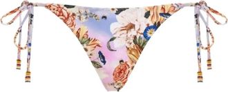 Agua Bendita Alegria floral-print beaded-detail bikini bottoms - women - Polyester/Elastane - L - Neutrals