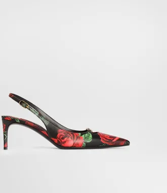 Dolce & Gabbana Rose-print Calfskin Slingbacks - Woman Pumps And Slingback Multicolor 38