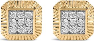 House of Brilliance 10K Yellow Gold Plated Silver 1/6 Cttw Diamond Textured Halo Stud Earrings at Nordstrom