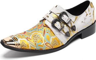 Generic Mens Loafers Slip On Leather Wedding Dress Metal-Tip Toe Double Buckle Monk Strap Loafers Fashion Casual Party Ballroom Western Mocassins Tuxedo Shoes