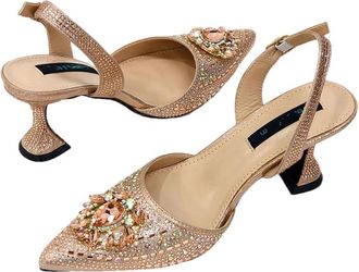 Generic Womens Stiletto High Heel Shoes and Gold Chain Handbag Set Sparkly Rhinestone Big Crystal Decoration