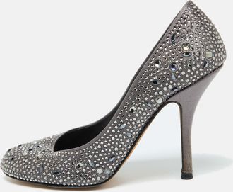 Gina Dark Grey Satin Crystal Embellished Pumps