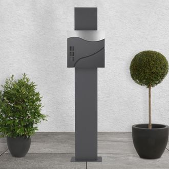 ECD Germany Ecd Germany Buz&oacute;n Correos De Pie 37x10,5x36,5cm Acero Inoxidable Moderno Antracita/plata Soporte Stand Antracita 170cm Altura Compartimiento Integrado