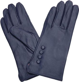 Generic Ladies Leather Gloves Soft Comfortable button StyleWinter Gloves (Navy, XL)